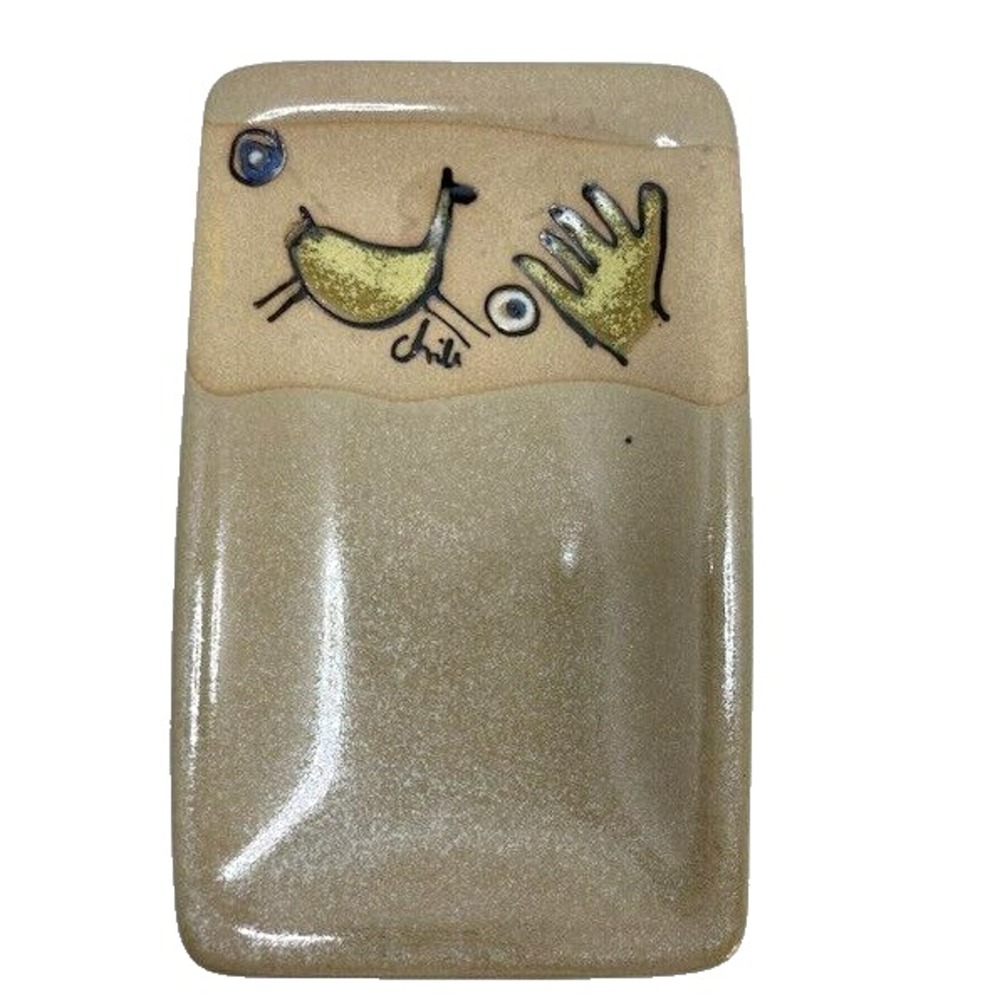 Vintage Carlota Gres Pottery Stoneware Tray Horse‎ & Hand Design 9" Chile Marked